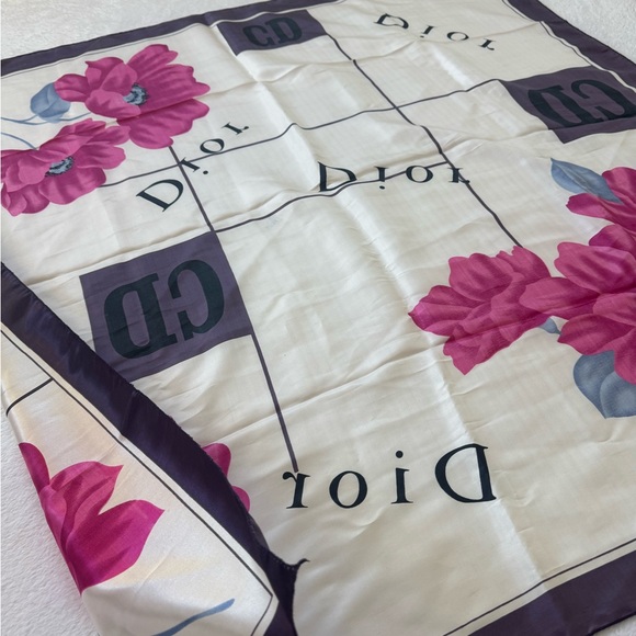 Dior Fuchsia and Cream Silk Scarf - Picture 7 of 7
